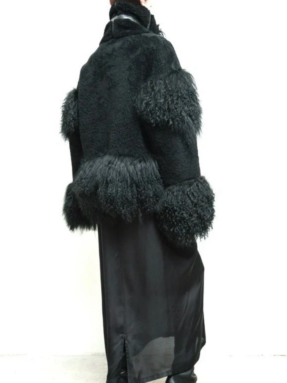 Free People Nicholas K Taos Upcycled Shearling Coat Fur Collar Trim Black - Picture 4 of 7